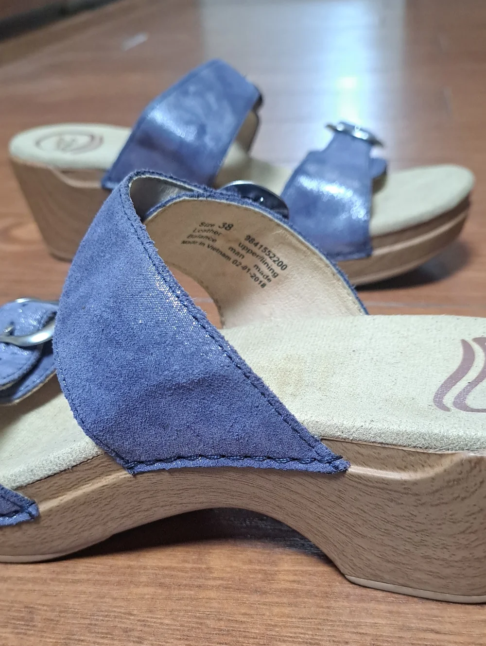 Dansko Sophie Blue Metallic Leather Slide Sandals Size 38 / US 7.5 - 8